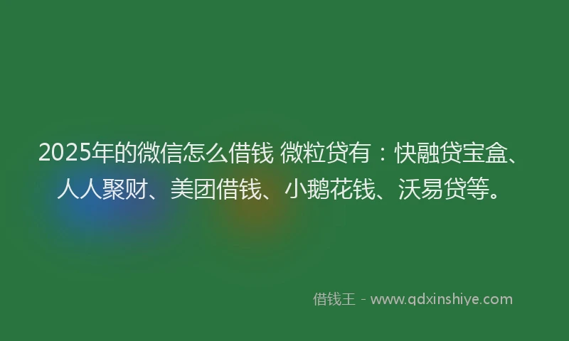 2025年的微信怎么借钱 微粒贷有：快融贷宝盒、人人聚财、美团借钱、小鹅花钱、沃易贷等。