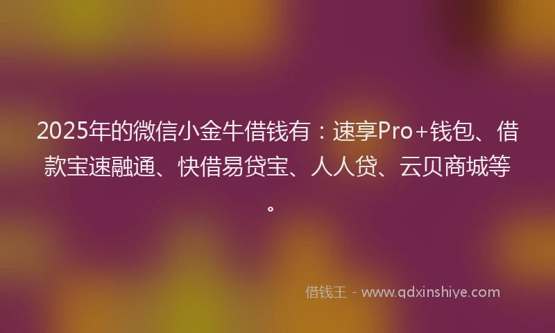 2025年的微信小金牛借钱有：速享Pro+钱包、借款宝速融通、快借易贷宝、人人贷、云贝商城等。