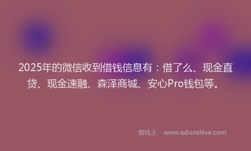 2025年的微信收到借钱信息有：借了么、现金直贷、现金速融、森泽商城、安心Pro钱包等。
