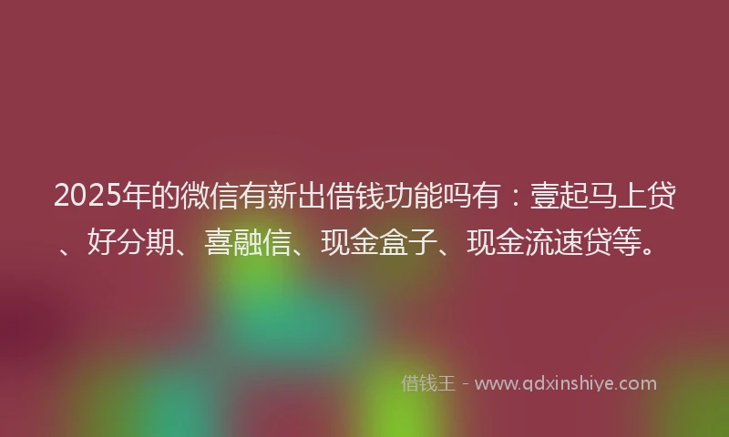 2025年的微信有新出借钱功能吗有：壹起马上贷、好分期、喜融信、现金盒子、现金流速贷等。