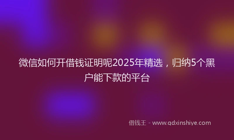 微信如何开借钱证明呢2025年精选，归纳5个黑户能下款的平台