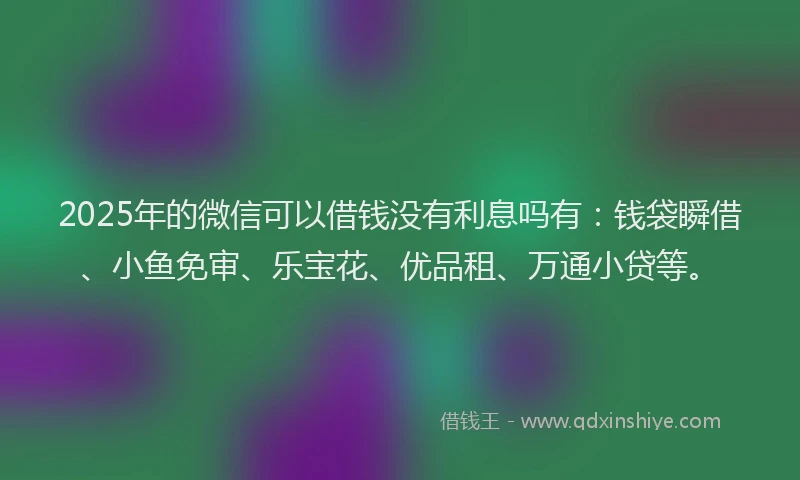 2025年的微信可以借钱没有利息吗有：钱袋瞬借、小鱼免审、乐宝花、优品租、万通小贷等。