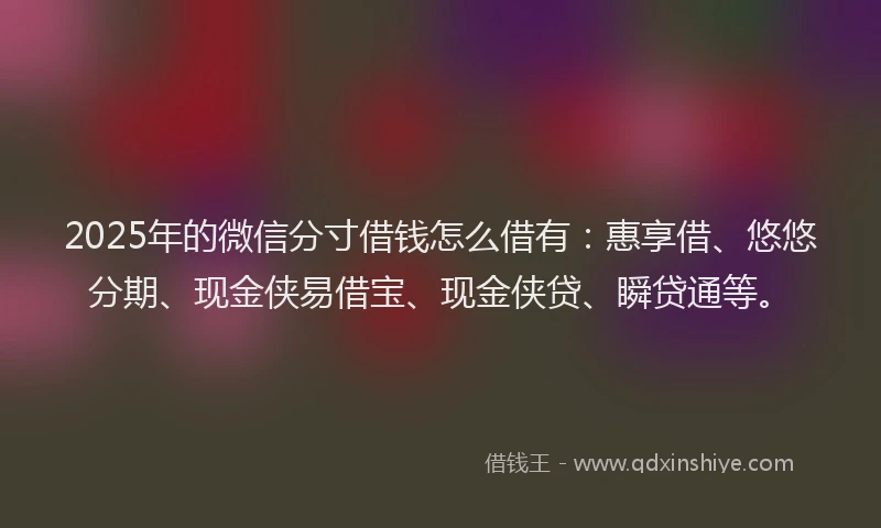 2025年的微信分寸借钱怎么借有：惠享借、悠悠分期、现金侠易借宝、现金侠贷、瞬贷通等。