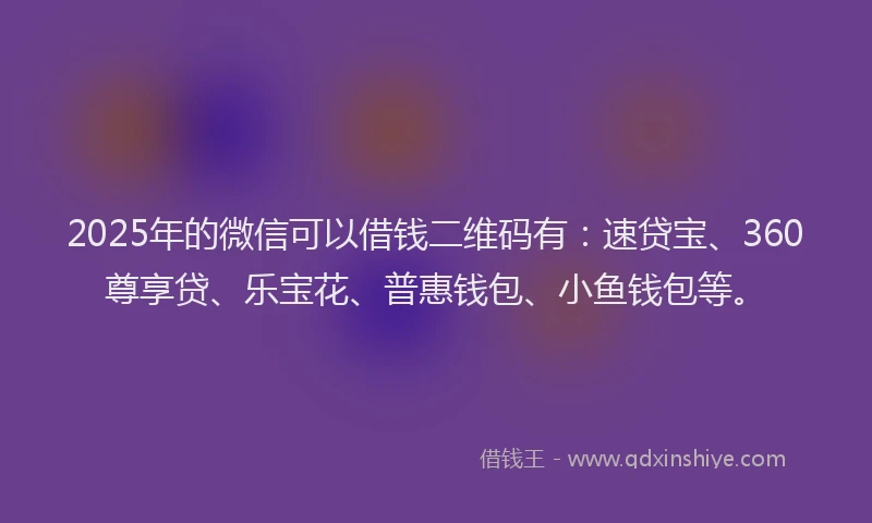 2025年的微信可以借钱二维码有：速贷宝、360尊享贷、乐宝花、普惠钱包、小鱼钱包等。