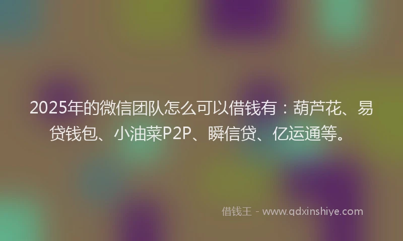 2025年的微信团队怎么可以借钱有：葫芦花、易贷钱包、小油菜P2P、瞬信贷、亿运通等。