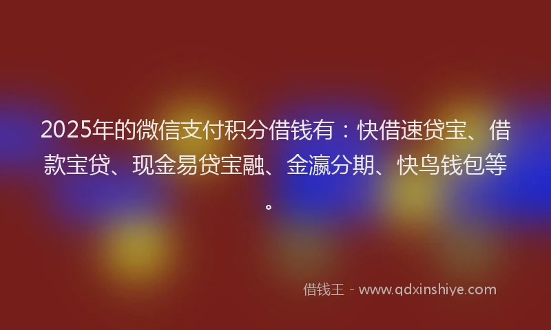2025年的微信支付积分借钱有：快借速贷宝、借款宝贷、现金易贷宝融、金瀛分期、快鸟钱包等。