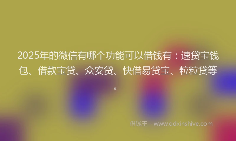 2025年的微信有哪个功能可以借钱有：速贷宝钱包、借款宝贷、众安贷、快借易贷宝、粒粒贷等。