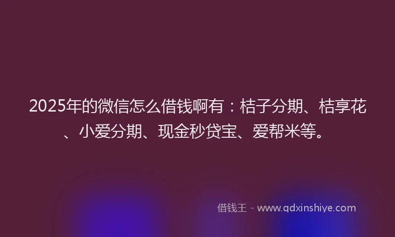 2025年的微信怎么借钱啊有：桔子分期、桔享花、小爱分期、现金秒贷宝、爱帮米等。
