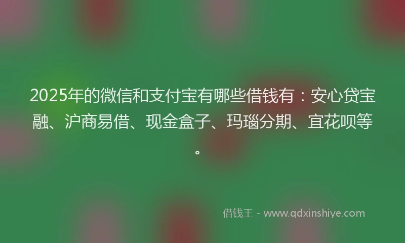 2025年的微信和支付宝有哪些借钱有：安心贷宝融、沪商易借、现金盒子、玛瑙分期、宜花呗等。