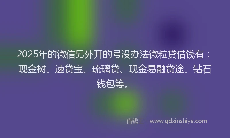 2025年的微信另外开的号没办法微粒贷借钱有：现金树、速贷宝、琉璃贷、现金易融贷途、钻石钱包等。
