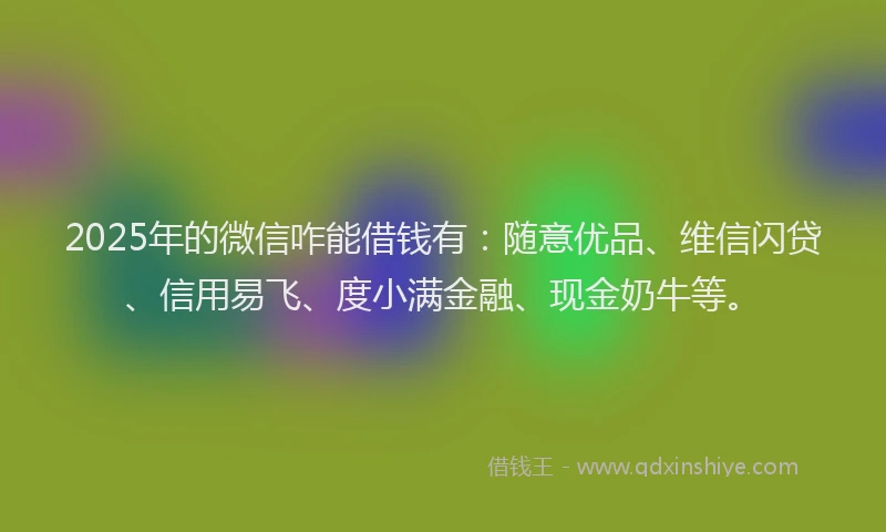 2025年的微信咋能借钱有：随意优品、维信闪贷、信用易飞、度小满金融、现金奶牛等。
