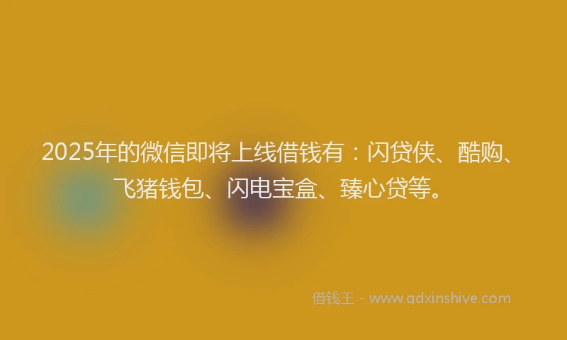 2025年的微信即将上线借钱有：闪贷侠、酷购、飞猪钱包、闪电宝盒、臻心贷等。