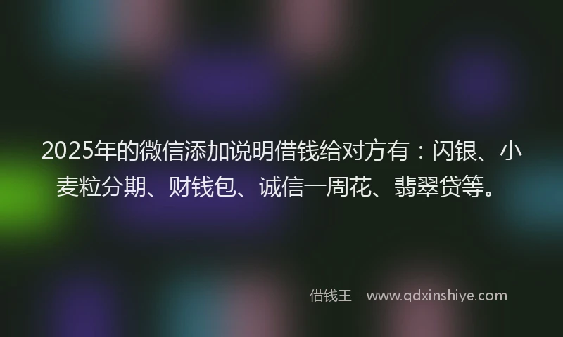 2025年的微信添加说明借钱给对方有：闪银、小麦粒分期、财钱包、诚信一周花、翡翠贷等。