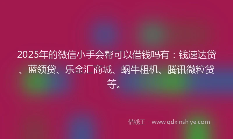 2025年的微信小手会帮可以借钱吗有：钱速达贷、蓝领贷、乐金汇商城、蜗牛租机、腾讯微粒贷等。