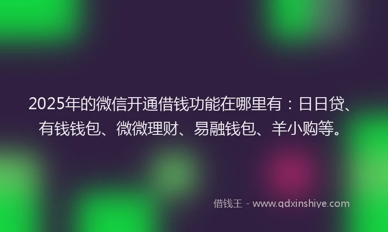 2025年的微信开通借钱功能在哪里有：日日贷、有钱钱包、微微理财、易融钱包、羊小购等。