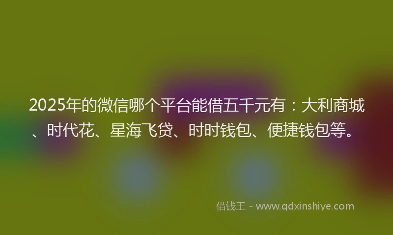 2025年的微信哪个平台能借五千元有：大利商城、时代花、星海飞贷、时时钱包、便捷钱包等。