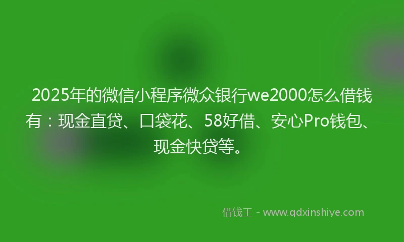 2025年的微信小程序微众银行we2000怎么借钱有：现金直贷、口袋花、58好借、安心Pro钱包、现金快贷等。
