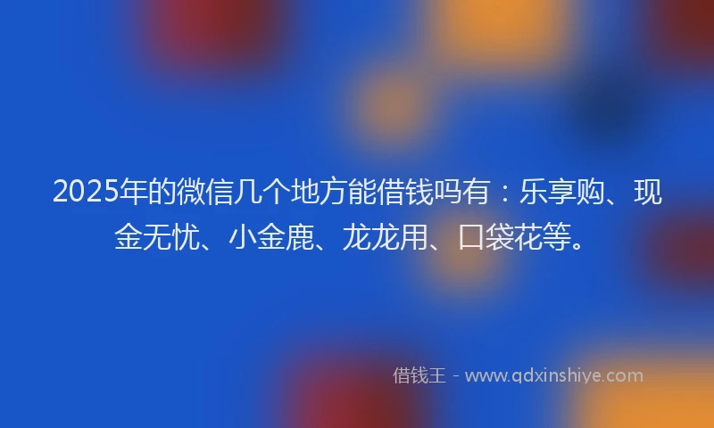 2025年的微信几个地方能借钱吗有：乐享购、现金无忧、小金鹿、龙龙用、口袋花等。