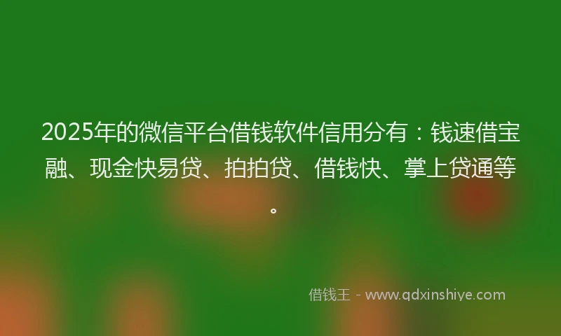 2025年的微信平台借钱软件信用分有：钱速借宝融、现金快易贷、拍拍贷、借钱快、掌上贷通等。