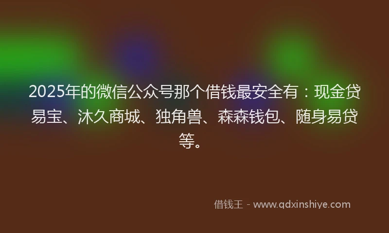 2025年的微信公众号那个借钱最安全有：现金贷易宝、沐久商城、独角兽、森森钱包、随身易贷等。