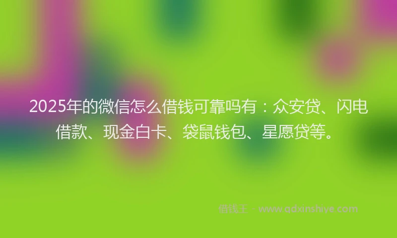 2025年的微信怎么借钱可靠吗有：众安贷、闪电借款、现金白卡、袋鼠钱包、星愿贷等。