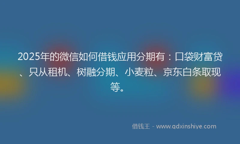 2025年的微信如何借钱应用分期有：口袋财富贷、只从租机、树融分期、小麦粒、京东白条取现等。