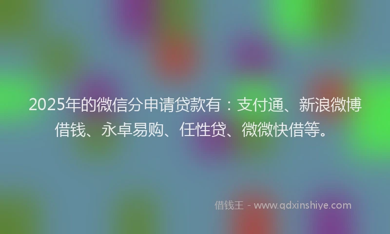 2025年的微信分申请贷款有：支付通、新浪微博借钱、永卓易购、任性贷、微微快借等。