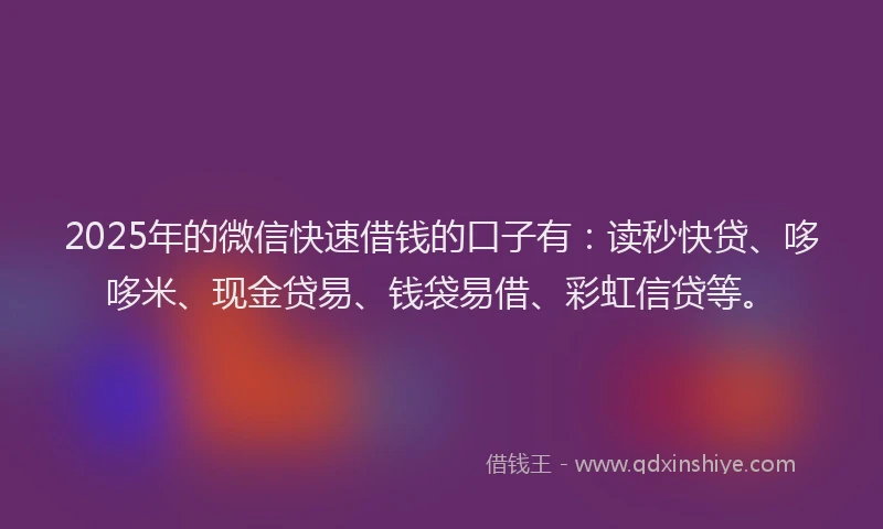 2025年的微信快速借钱的口子有：读秒快贷、哆哆米、现金贷易、钱袋易借、彩虹信贷等。