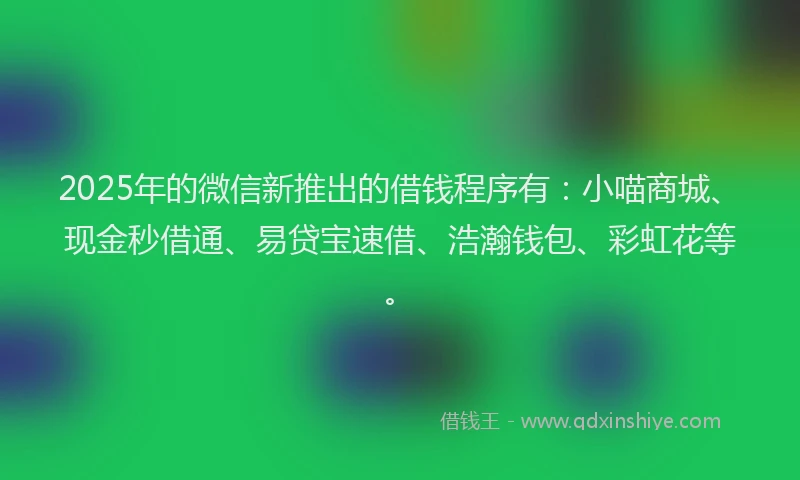 2025年的微信新推出的借钱程序有：小喵商城、现金秒借通、易贷宝速借、浩瀚钱包、彩虹花等。