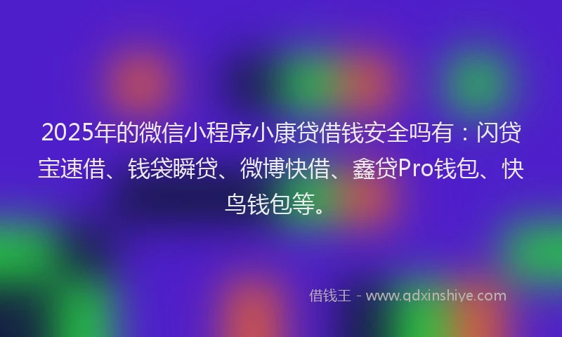 2025年的微信小程序小康贷借钱安全吗有：闪贷宝速借、钱袋瞬贷、微博快借、鑫贷Pro钱包、快鸟钱包等。
