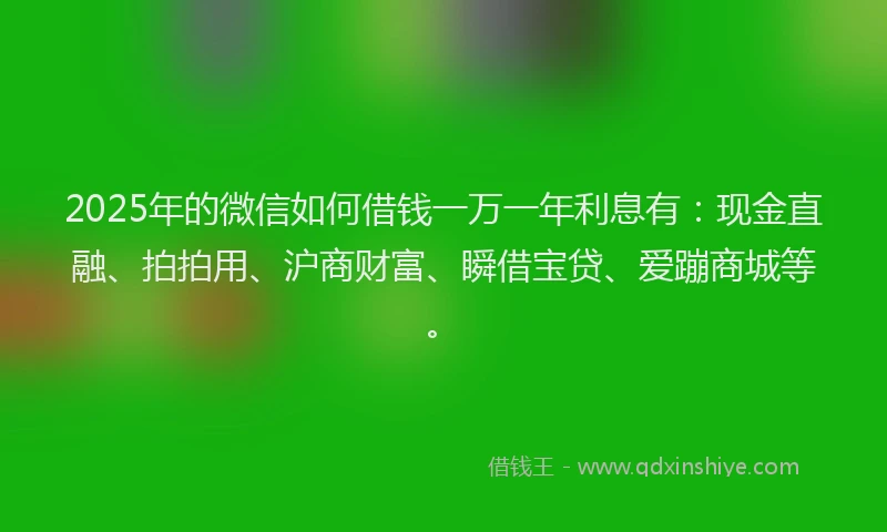 2025年的微信如何借钱一万一年利息有：现金直融、拍拍用、沪商财富、瞬借宝贷、爱蹦商城等。