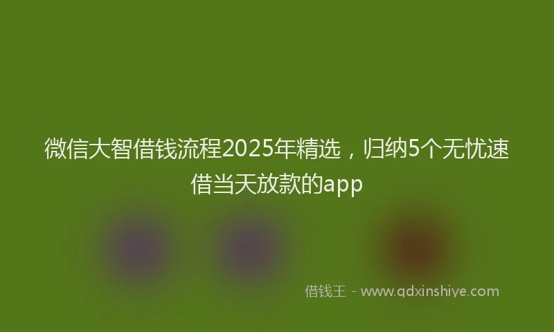 微信大智借钱流程2025年精选，归纳5个无忧速借当天放款的app