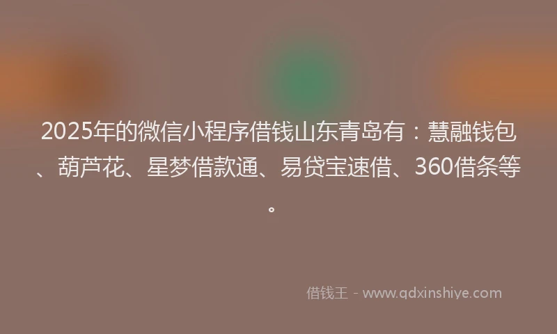 2025年的微信小程序借钱山东青岛有：慧融钱包、葫芦花、星梦借款通、易贷宝速借、360借条等。