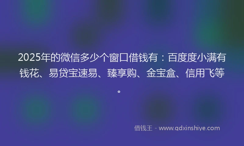 2025年的微信多少个窗口借钱有：百度度小满有钱花、易贷宝速易、臻享购、金宝盒、信用飞等。