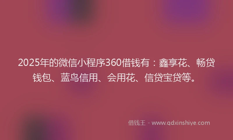 2025年的微信小程序360借钱有：鑫享花、畅贷钱包、蓝鸟信用、会用花、信贷宝贷等。