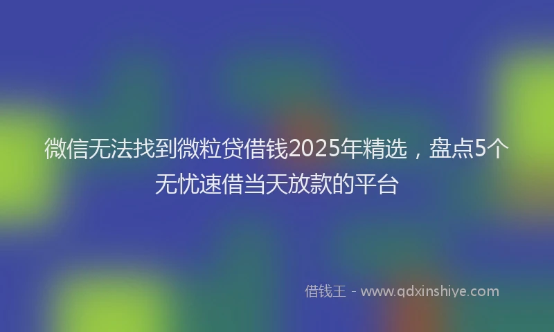 微信无法找到微粒贷借钱2025年精选，盘点5个无忧速借当天放款的平台