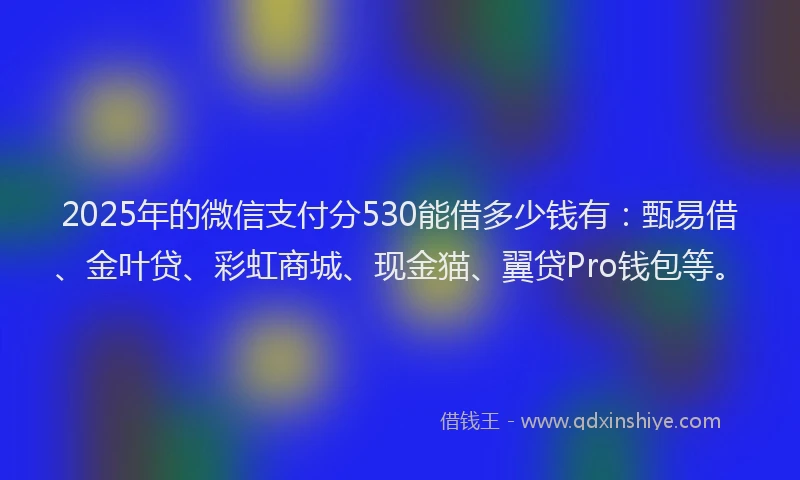 2025年的微信支付分530能借多少钱有：甄易借、金叶贷、彩虹商城、现金猫、翼贷Pro钱包等。