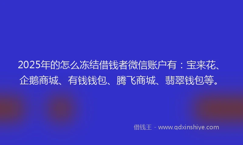 2025年的怎么冻结借钱者微信账户有：宝来花、企鹅商城、有钱钱包、腾飞商城、翡翠钱包等。