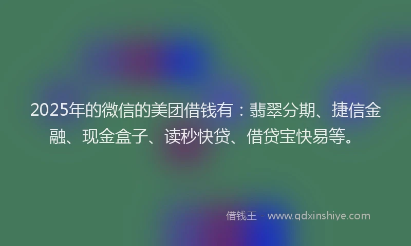2025年的微信的美团借钱有：翡翠分期、捷信金融、现金盒子、读秒快贷、借贷宝快易等。