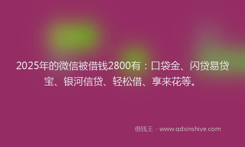2025年的微信被借钱2800有：口袋金、闪贷易贷宝、银河信贷、轻松借、享来花等。
