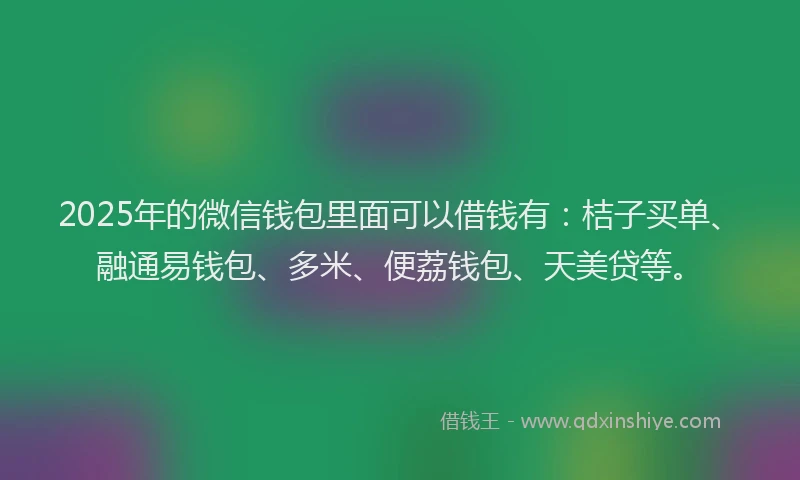 2025年的微信钱包里面可以借钱有：桔子买单、融通易钱包、多米、便荔钱包、天美贷等。
