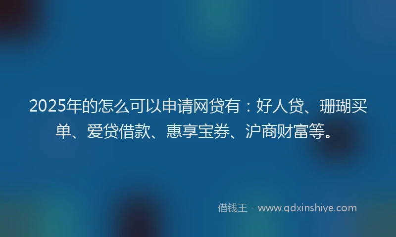 2025年的怎么可以申请网贷有：好人贷、珊瑚买单、爱贷借款、惠享宝券、沪商财富等。