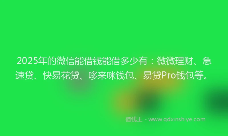 2025年的微信能借钱能借多少有：微微理财、急速贷、快易花贷、哆来咪钱包、易贷Pro钱包等。