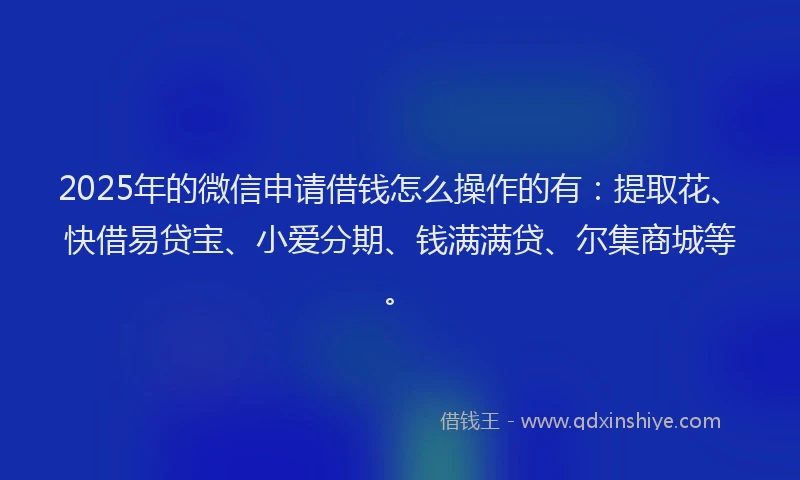 2025年的微信申请借钱怎么操作的有：提取花、快借易贷宝、小爱分期、钱满满贷、尔集商城等。