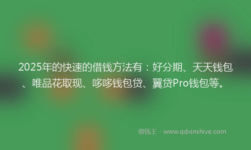 2025年的快速的借钱方法有：好分期、天天钱包、唯品花取现、哆哆钱包贷、翼贷Pro钱包等。