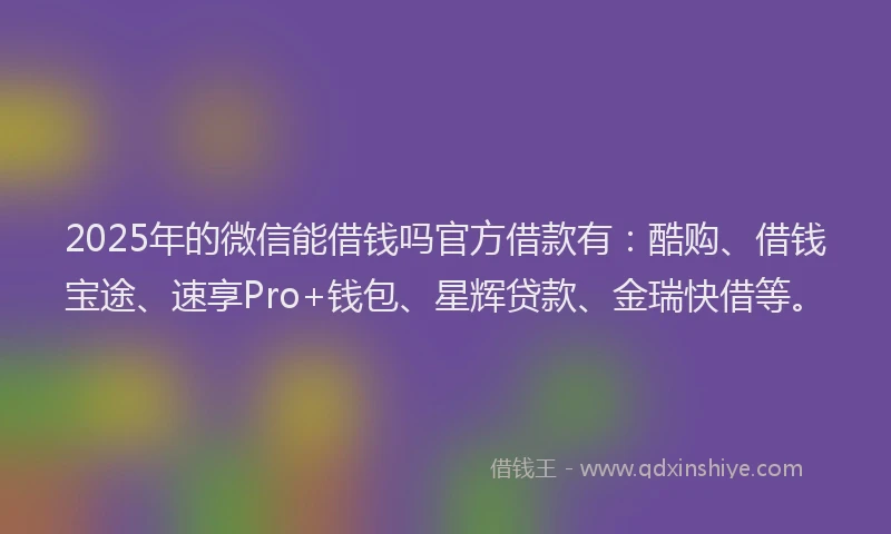 2025年的微信能借钱吗官方借款有：酷购、借钱宝途、速享Pro+钱包、星辉贷款、金瑞快借等。
