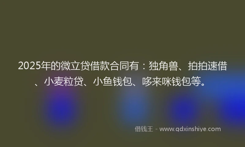 2025年的微立贷借款合同有：独角兽、拍拍速借、小麦粒贷、小鱼钱包、哆来咪钱包等。