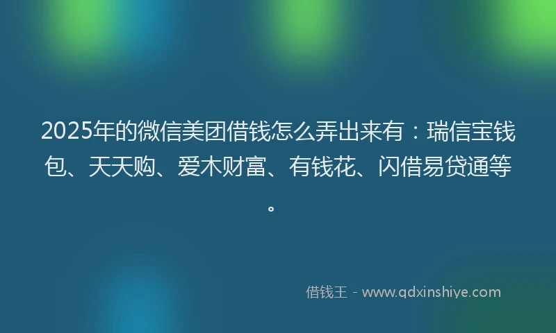 2025年的微信美团借钱怎么弄出来有：瑞信宝钱包、天天购、爱木财富、有钱花、闪借易贷通等。