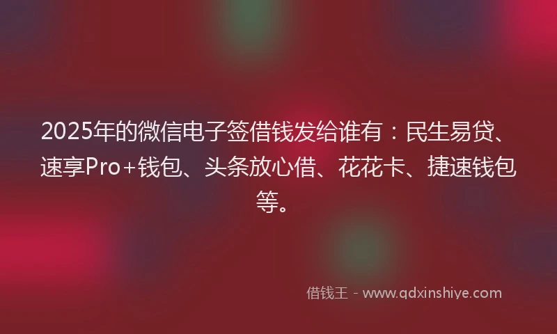 2025年的微信电子签借钱发给谁有：民生易贷、速享Pro+钱包、头条放心借、花花卡、捷速钱包等。