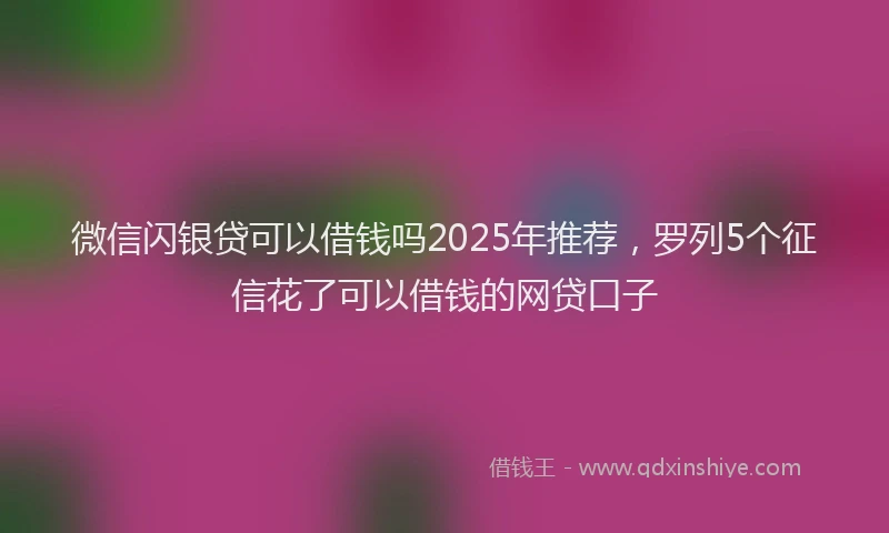 微信闪银贷可以借钱吗2025年推荐，罗列5个征信花了可以借钱的网贷口子